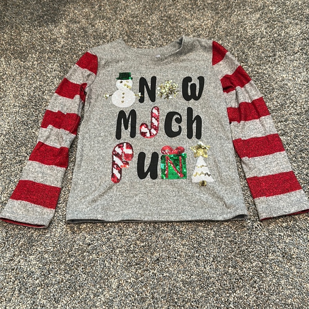 Snow Much Fun sequin long sleeve shirt. Toddler size (4-5) xs/xch
